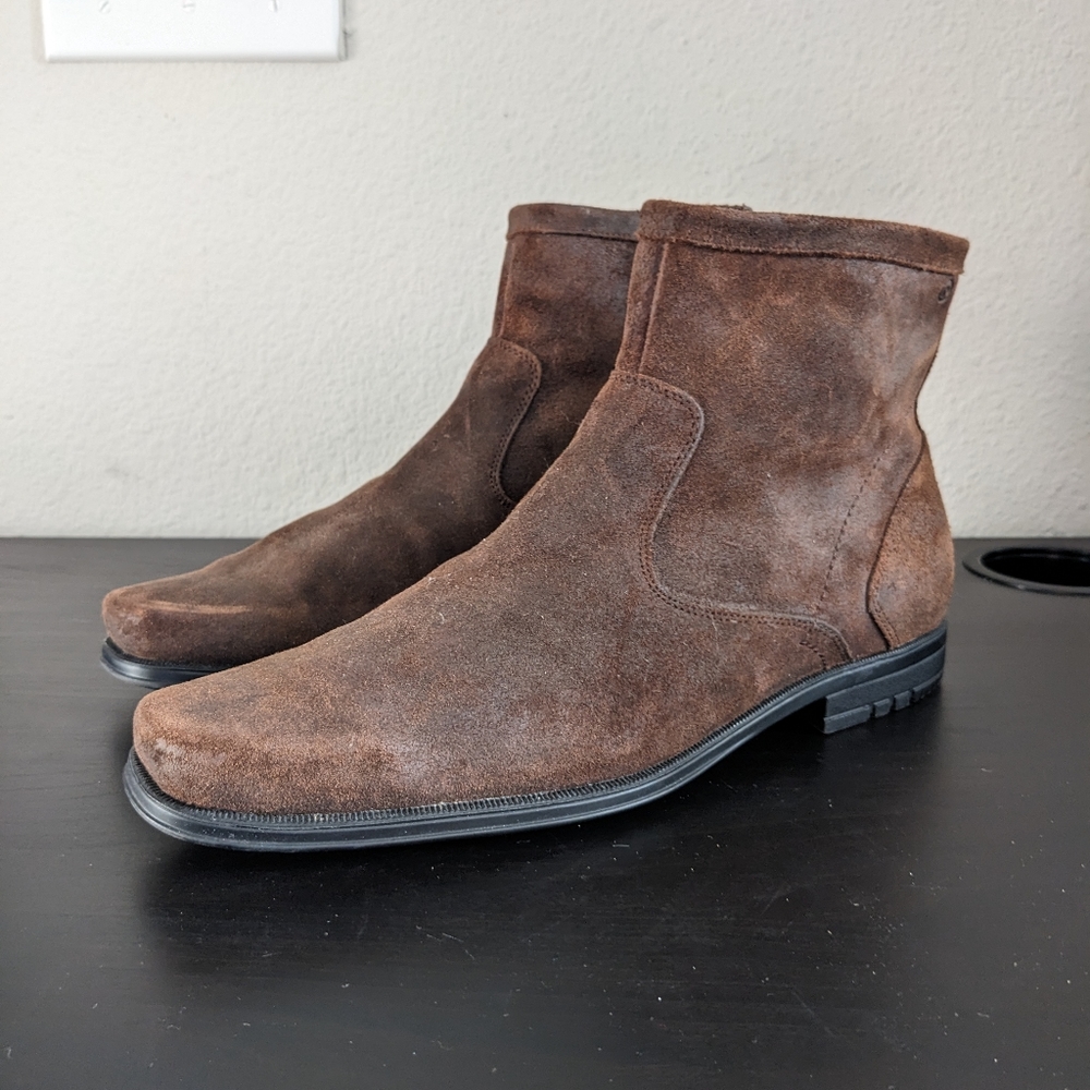 Men's Rockport Adidas Adiprene Chelsea Suede Zip Brown Cowboy Boots SZ 9
